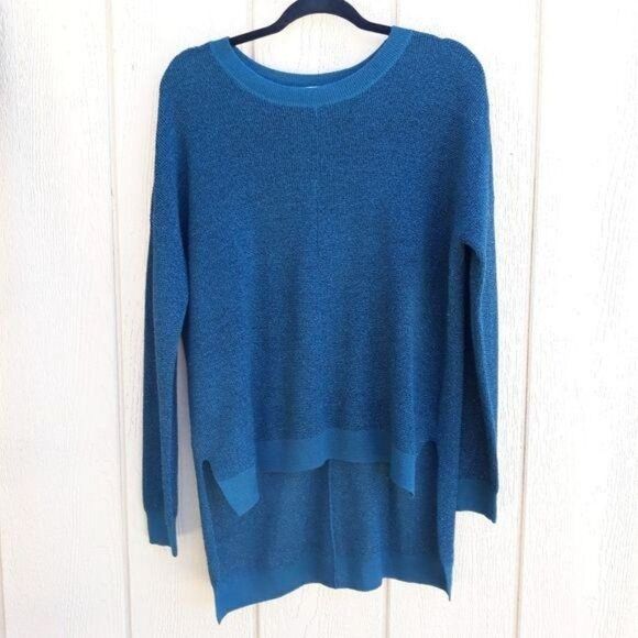 BCBGeneration Sweater Metallic Teal Oversized Slouchy High Low Size M/L - Picture 8 of 14